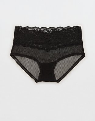 aerie, Intimates & Sleepwear, New Nwt Aerie Aeo Black Seamless No Show  Sheer Lace Back Thong Panty Undies M