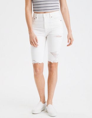 high waisted denim cycling shorts