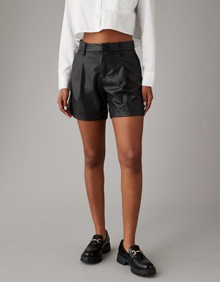 Edgy Approach Black Vegan Leather High-Waisted Shorts