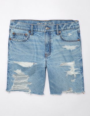 american eagle midwaist ripped blue denim shorts!