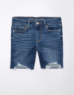 AE Strigid Denim Distressed Mom Short