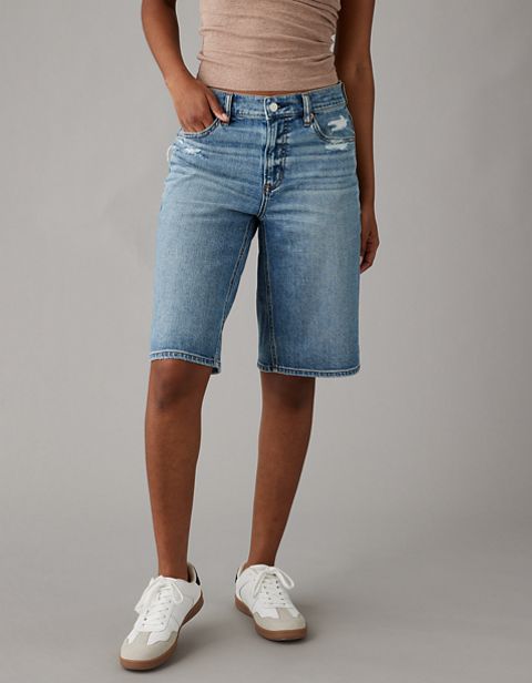 Женские брюки American Eagle AE Dreamy Drape Low-Rise Baggy Bermuda Distressed Short