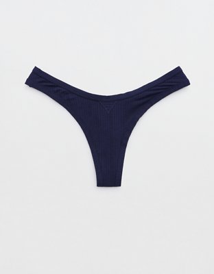   Fine Rib Thong チャコールグレーサイズS Superchill Cotton Rib Thong Underwear | Aerie