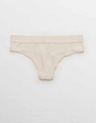 High Waisted White Ribbed Cotton Thong