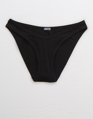 NWT AERIE High Cut Bikini Pantie Underwear Sz S-M Black Ribbed