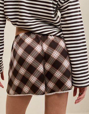 Женские шорты Aerie Liquid Satin Lace Trim, цвет: Глубокий земляной — фото 3