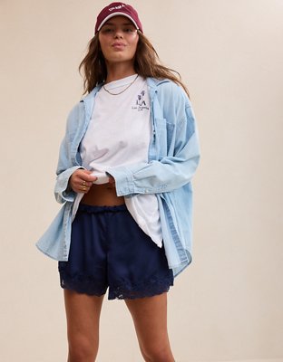 OVERSLEPT by Aerie Liquid Satin Lace Trim Short | Aerie