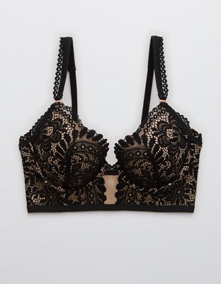 Aerie Real Power Plunge Push Up Far Out Lace Bra