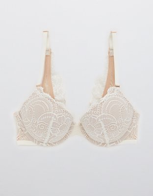 Aerie Lace Push Up PEACH with White Lace Plunge Padded Bra Underwire Size  34D