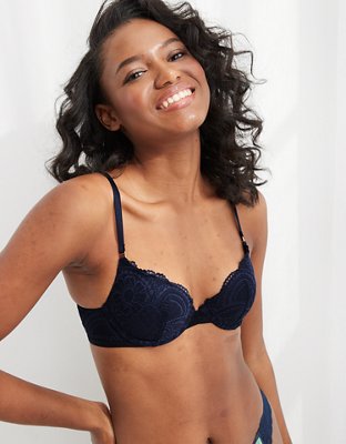 Aerie Real Power Bra con pushup, encaje Slumber Party y escote profundo