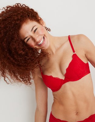 Aerie Real Power Bra con pushup, encaje Slumber Party y escote profundo