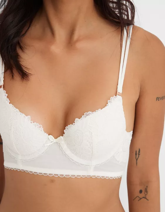 Aerie Real Power Plunge Push Up Sunflower Lace Bra