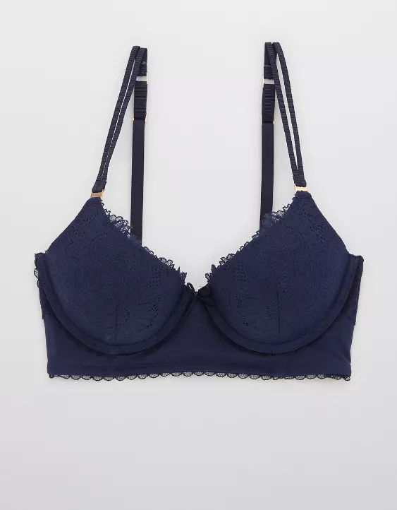 Aerie Real Power Plunge Push Up Sunflower Lace Bra