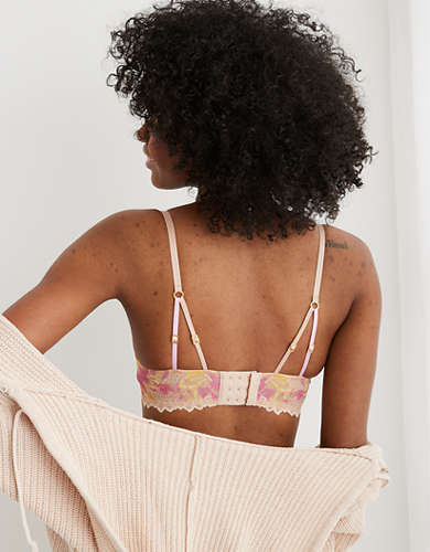 Aerie Real Power Plunge Push Up Sunkissed Lace Bra