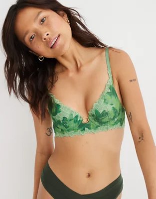 Aerie Real Power Bra con pushup, escote profundo y encaje Sunkissed