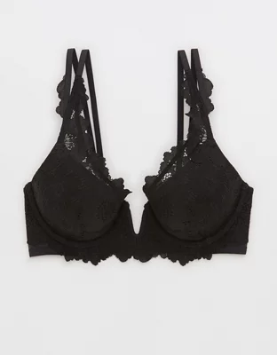 Aerie Real Power Plunge Push Up Poppy Lace Bra