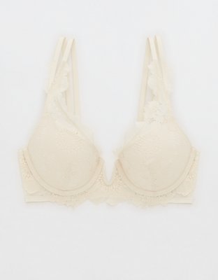 Aerie Real Power Plunge Push Up Poppy Lace Bra