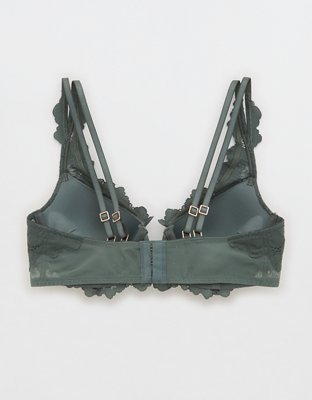 Aerie Real Power Plunge Push Up Poppy Lace Bra