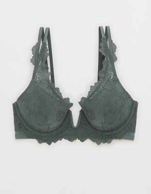 Aerie Real Power Plunge Push Up Poppy Lace Bra