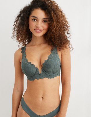 Aerie Real Power Plunge Push Up Poppy Lace Bra