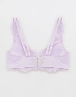 Aerie Real Power Plunge Push Up Poppy Lace Bra