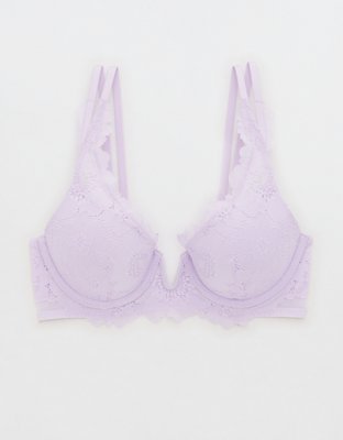 Aerie Real Power Plunge Push Up Poppy Lace Bra