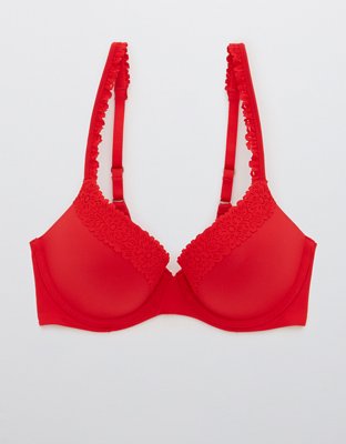 Aerie Real Sunnie Bra de media copa con ribete de encaje Blossom y pushup
