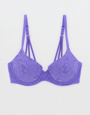 Purple Floral Lace Demi Bra, Size Medium Bra, Size 36c Bra, Purple