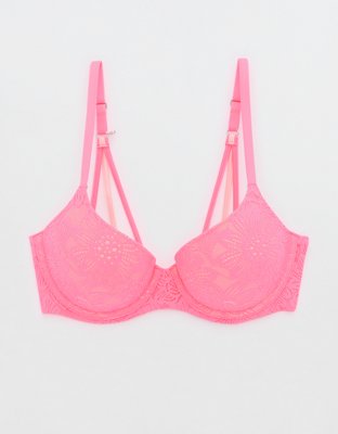aerie, Intimates & Sleepwear, Aerie Real Power Balconette Lightly Lined  Eyelash Lace Bra Pink Size 32d