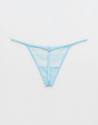 Трусы-стринги Show Off Frosted, кружево, цветочный принт — Aerie, цвет: Синий — фото 4
