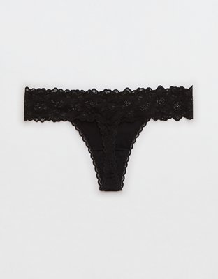 Aerie Snow Angel Lace Shine Thong Underwear
