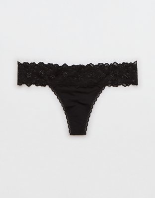 Aerie Snow Angel Lace Shine Thong Underwear