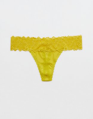Aerie Snow Angel Lace Shine Thong Underwear