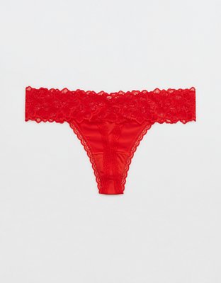 Aerie Snow Angel Lace Shine Thong Underwear