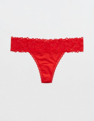 Aerie Snow Angel Lace Shine Thong Underwear