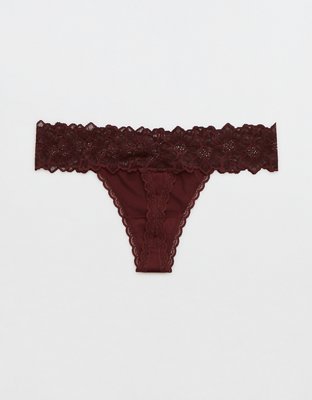 Aerie Snow Angel Lace Shine Thong Underwear