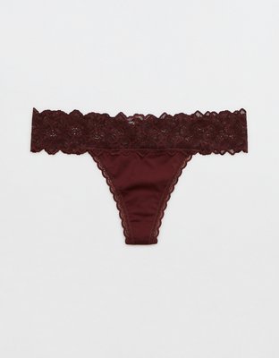 Aerie Snow Angel Lace Shine Thong Underwear