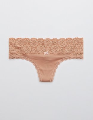 Aerie Sugar Cookie Lace Shine Thong Underwear