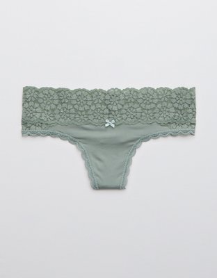 Aerie Sugar Cookie Lace Shine Thong Underwear