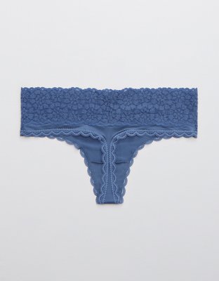 Aerie Sugar Cookie Lace Shine Thong Underwear