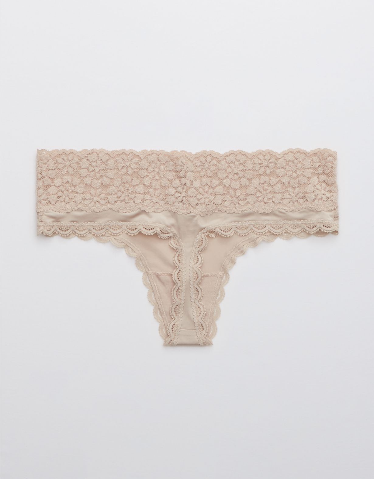 Aerie Sugar Cookie Lace Shine Thong Underwear