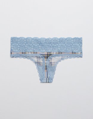 Aerie Sugar Cookie Lace Shine Thong Underwear