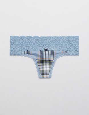 Aerie Sugar Cookie Lace Shine Thong Underwear