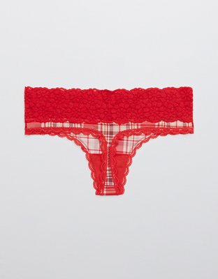 Aerie Sugar Cookie Lace Shine Thong Underwear
