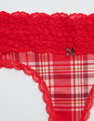 Aerie Sugar Cookie Lace Shine Thong Underwear