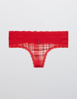Aerie Sugar Cookie Lace Shine Thong Underwear