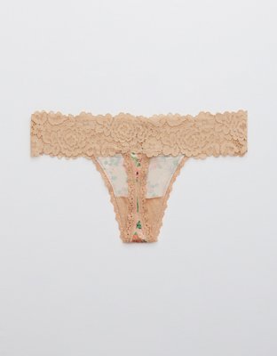 Aerie Bluegrass Lace Shine Thong Underwear