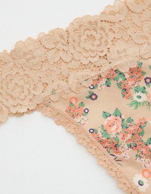 Aerie Bluegrass Lace Shine Thong Underwear