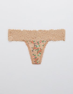 Aerie Bluegrass Lace Shine Thong Underwear