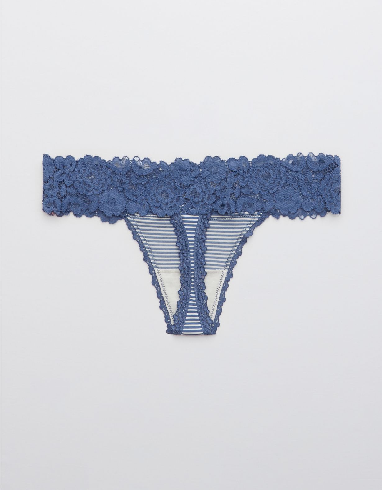 Aerie Bluegrass Lace Shine Thong Underwear